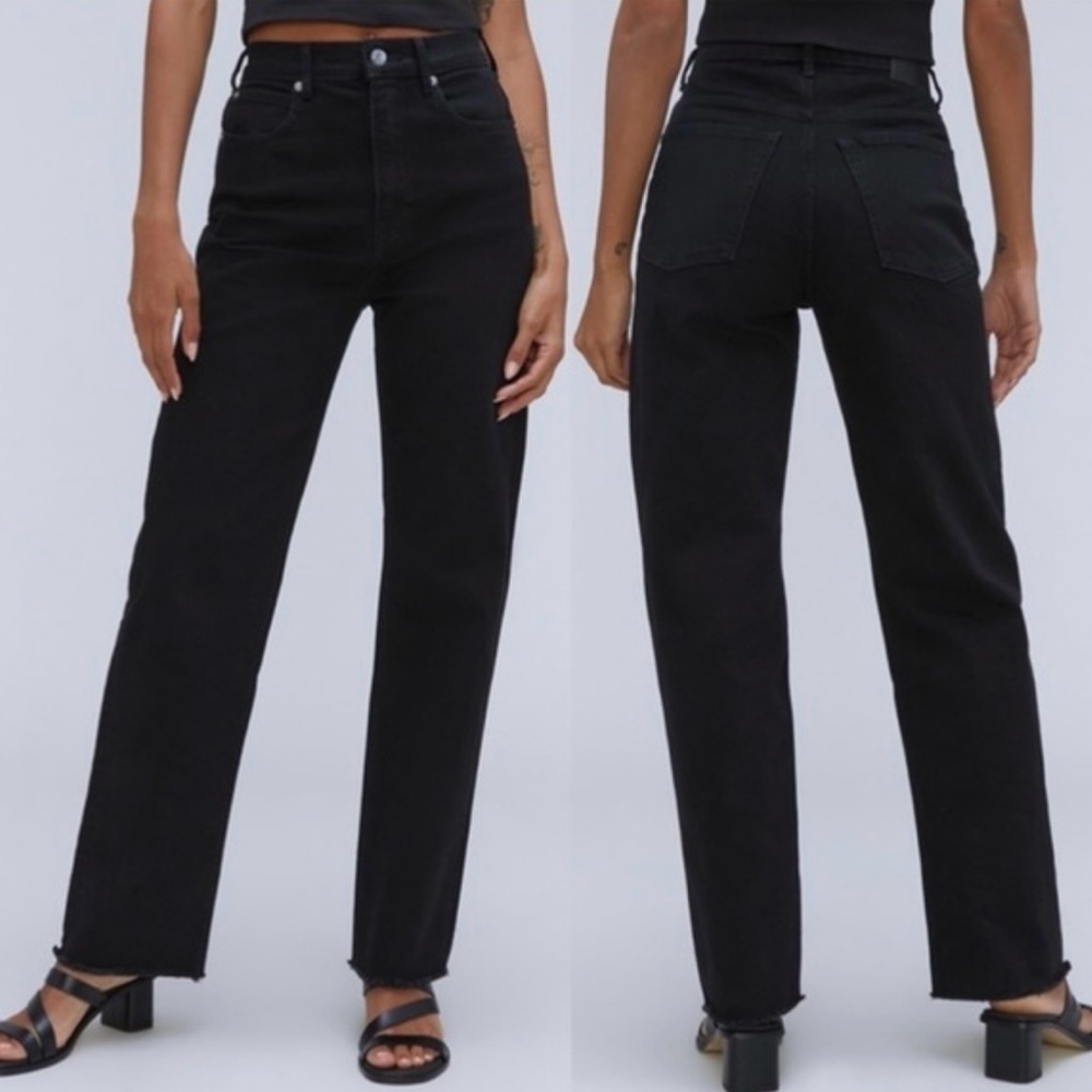 NEW Everlane The Way High Jean Organic Cotton High Rise Sz 28 Black Wash Raw Hem
